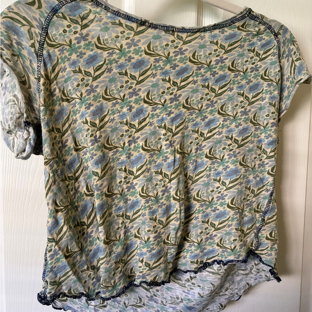 NATURAL LIFE Blue and Green Floral Short Sleeve Tee